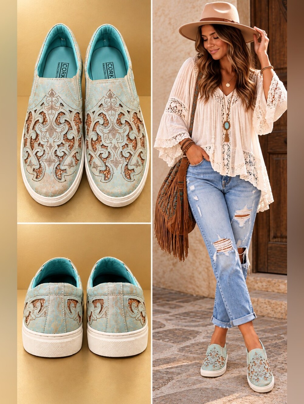 Corral Hand-Crafted Embroidered Cutout Glitter Slip-On Sneakers Size 9.5  (READ)